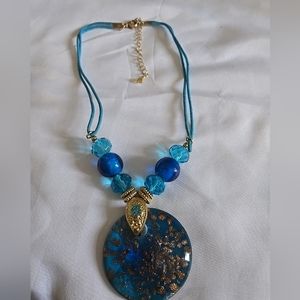 Round Swirl Art Glass Pendent Turquoise Color